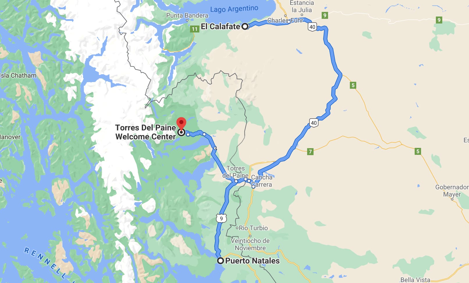 Getting from El Calafate to Torres del Paine route